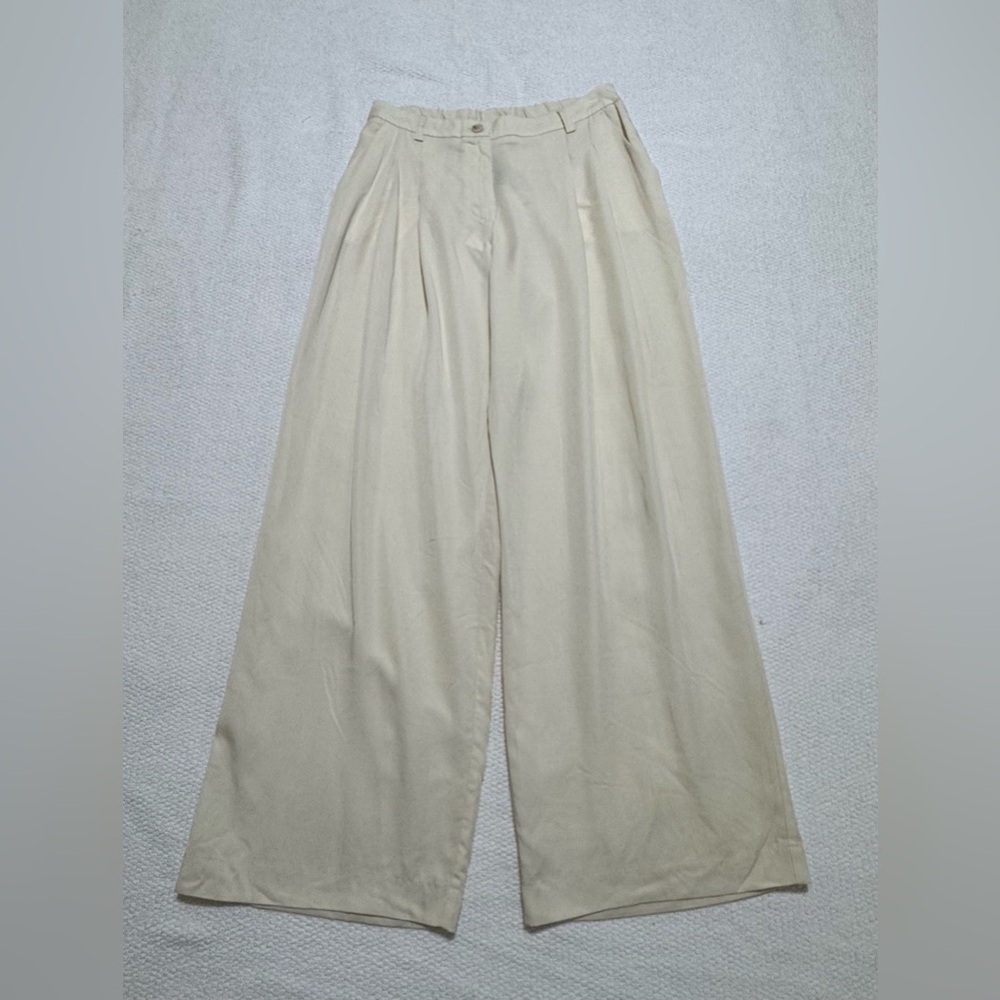 Summum Size EU38 US M Ivory Tencel High Rise Wide Leg Palazzo Pants 31” ins